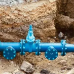 New sewer pipe laid in an excavated trench